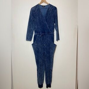 Bebe Jean Jumpsuit Womens M Blue Denim One Piece Stretch Sleek Chic Y2K Moto